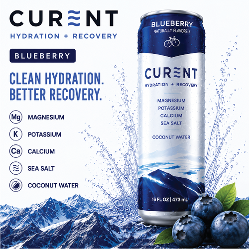 CURENT Blueberry Electrolyte Drink – Hydration + Recovery Sports Drink with Magnesium, Potassium, Calcium, Sea Salt & Coconut Water – Naturally Flavored – 16 oz
