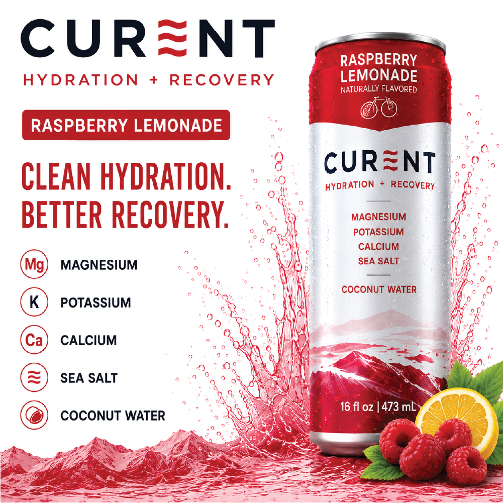 CURENT Raspberry Lemonade Electrolyte Drink – Hydration + Recovery Sports Drink with Magnesium, Potassium, Calcium, Sea Salt & Coconut Water – Naturally Flavored – 16 oz