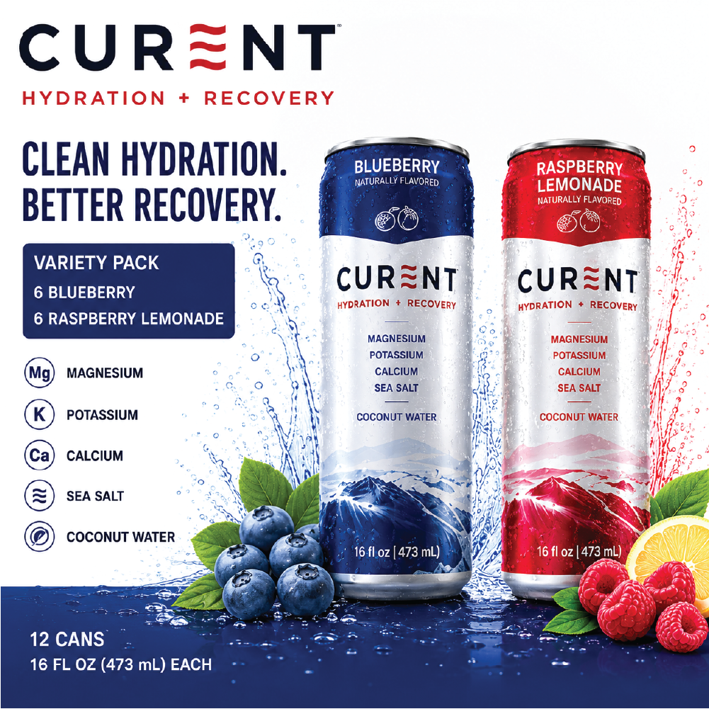 CURENT Variety Pack Electrolyte Drink – Hydration + Recovery Sports Drink with Magnesium, Potassium, Calcium, Sea Salt & Coconut Water – Naturally Flavored – 16 oz