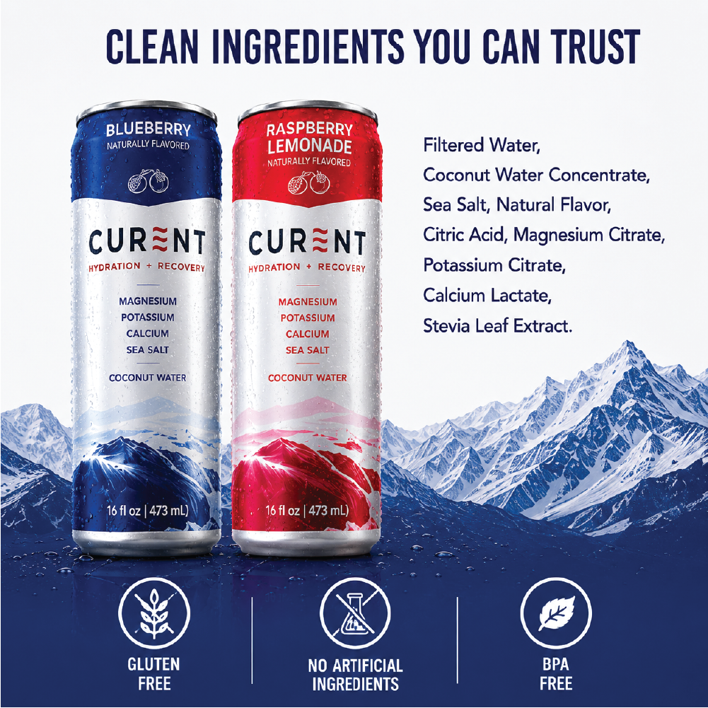 CURENT Variety Pack Electrolyte Drink – Hydration + Recovery Sports Drink with Magnesium, Potassium, Calcium, Sea Salt & Coconut Water – Naturally Flavored – 16 oz